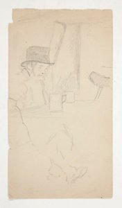 バーのテーブルに座っている不自由な男のスケッチ 作： Edwin Austin Abbey
