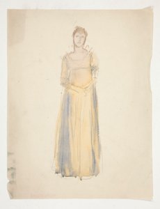女性のスケッチ（黄色の服を着た） - 演劇の衣装研究？ 作： Edwin Austin Abbey