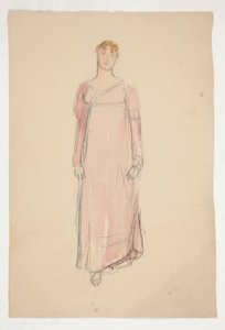 ピンクの女性のスケッチ - 演劇の衣装研究? 作： Edwin Austin Abbey