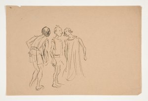 3 人の男性のスケッチ (1937.1072 の習作?)、『ベニスの商人』より 作： Edwin Austin Abbey