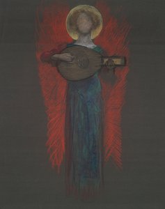 勉強、楽器を持った天使 作： Edwin Austin Abbey