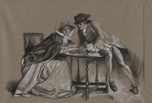 勉強。 テーブルを挟んで会話する紳士淑女 作： Edwin Austin Abbey