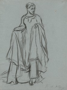 ドレープをまとった女性の習作、聖杯の探求の人物習作 (1901 年にボストン公立図書館に寄贈された 15 枚の絵画のシリーズ) 作： Edwin Austin Abbey