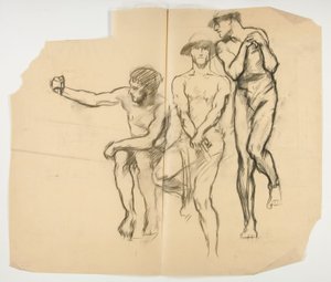 バルカンのフォージの研究; 3 人の鉱山労働者 - 鉄鋼労働者 作： Edwin Austin Abbey