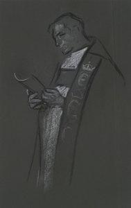 エドワード 7 世の戴冠式のための司教の習作 作： Edwin Austin Abbey