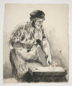 鍛冶屋の研究、鉄を叩く - 正体不明のイラスト 作： Edwin Austin Abbey
