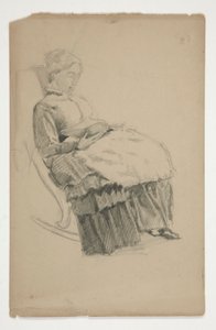 ロッキングチェアに座って読書をしている年配の女性の研究 作： Edwin Austin Abbey
