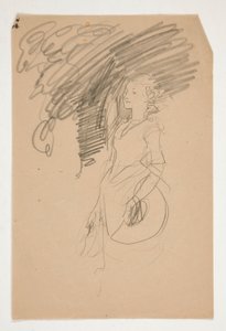 彼女の帽子を保持している 18 世紀の衣装の女性の習作 作： Edwin Austin Abbey