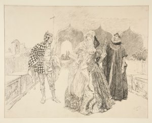 道化師とマルヴォーリオ、第 1 幕、第 5 場、十二夜の挿絵 作： Edwin Austin Abbey