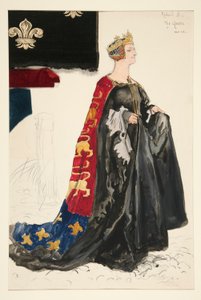 女王（黒）、ヘンリー・アーヴィングの衣装スケッチ 作： Edwin Austin Abbey
