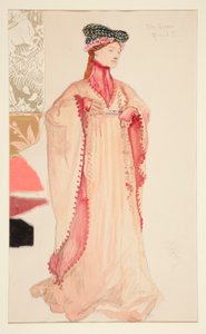 女王（ピンク）、ヘンリー・アーヴィングの衣装スケッチ 作： Edwin Austin Abbey
