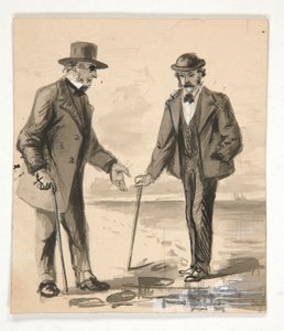 海岸で会話する 2 人の男性 - 正体不明の図 作： Edwin Austin Abbey