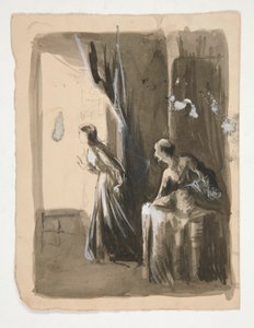 インテリア - 正体不明の図の 2 人の女性 作： Edwin Austin Abbey