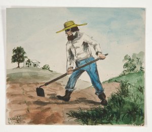 未確認, イラスト, の, a, 人, hoeing, a, 庭, (recto); 3 つの図の研究 (裏面) 作： Edwin Austin Abbey