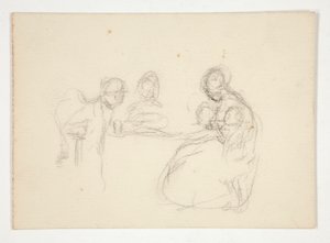 正体不明の図 - テーブルで人物の研究。 逆に座っている男性。 作： Edwin Austin Abbey