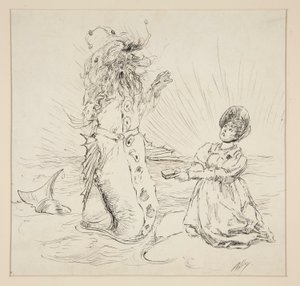 海辺の女と蛇、The Lay of the Lobsterのスケッチ 作： Edwin Austin Abbey