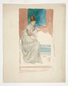 ラップドッグを抱く女性 作： Edwin Austin Abbey