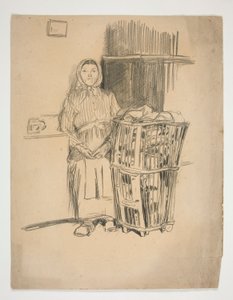 洗濯かごを持つ女性(?) - 正体不明のイラスト 作： Edwin Austin Abbey