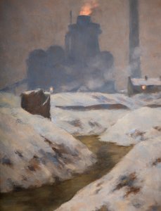 炉と雪、風景（キャンバスに油彩） 作： Edwin Butler Bayliss