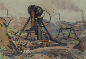 The Winding Gear (紙に水彩と木炭) 作： Edwin Butler Bayliss