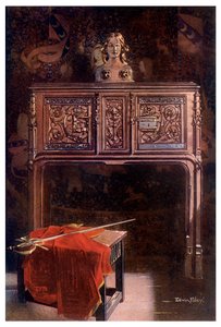 彫刻が施されたオークLous XIIドレスワール、1910年。 作： Edwin Foley