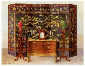 湾曲した便器テーブルと中国漆塗りの8つ折りスクリーン、1911年から1912年。