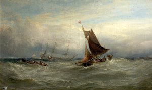 1875年、オステンド沖の強風の中のボート 作： Edwin Hayes