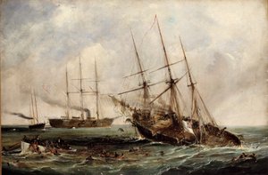 1864年6月19日、米国のアイアンクラッドカーサージュによる南軍スチーマーアラバマの破壊