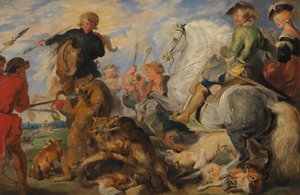 ルーベンスウルフとフォックスハントの後のコピー、ca。 1824-26。 作： Edwin Landseer