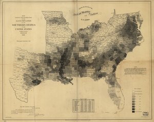 1860年の国勢調査から編集された、アメリカ合衆国南部州の奴隷人口の分布を示す地図 作： Edwin Hergesheimer