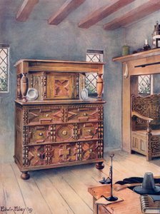 イングリッシュオークとシーダーのパトナム食器棚。刻まれたアメリカンオークの定住 作： Edwin John Foley