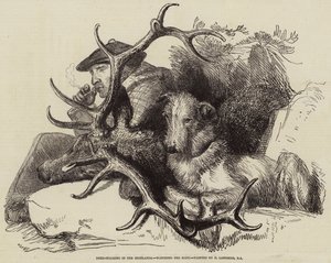 高地で鹿を忍び寄り、肉体を眺める 作： Edwin Landseer