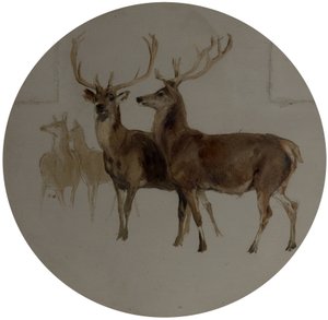 風景の中の鹿（シカの研究） 作： Edwin Landseer