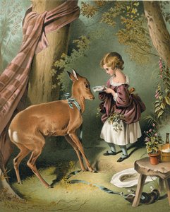 鹿に餌をやる少女 作： Edwin Landseer