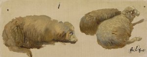 安静時の三匹の羊（紙に油彩） 作： Edwin Landseer