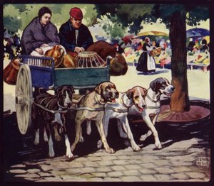 フランスの犬車（カラーリトグラフ