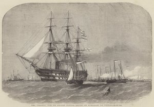 ガンボートフロティラと一緒にHMS巨像、マザーバンクをポートランドに向けて出発 作： Edwin Weedon