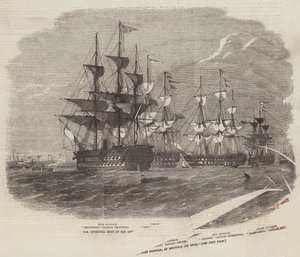 ライドオフの係留所にあるガンボートフロティラのHM師団艦 作： Edwin Weedon