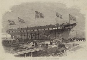 ノースフリートでのギリシャのフリゲート艦アマリアの進水 作： Edwin Weedon