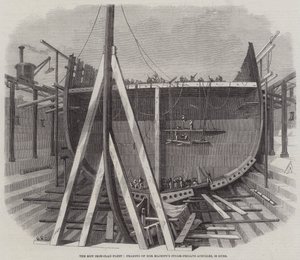 新装甲艦隊、女王陛下の蒸気フリゲートアキレスの額装、50門 作： Edwin Weedon