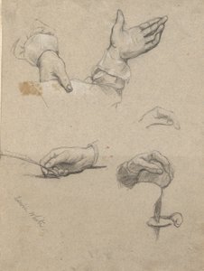 手の習作、メイフラワー号のキャビンでのコンパクトへの署名のためのスケッチ 作： Edwin White