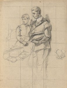 2 人の人物、メイフラワー号のキャビンでのコンパクトへの署名のスケッチ 作： Edwin White