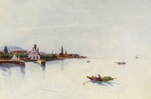 ライン川：ブレゲンツ、ボーデン湖、コンスタンツ湖（カラーリトグラフ） 作： Effie Jardine