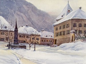 ライン川コール、大聖堂広場（カラーリトグラフ） 作： Effie Jardine