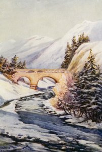 ライン川トゥーシスのライン橋（カラーリトグラフ） 作： Effie Jardine