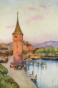 ライン川：ボーデン湖のリンダウの塔、コンスタンツ湖（カラーリトグラフ） 作： Effie Jardine