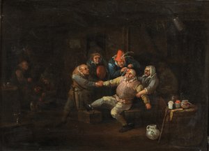 外科医の訪問、c.1676-1744（パネルに油彩） 作： Egbert van (c.1676 1744) Heemskerck