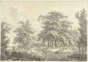 数グループの人物がいる樹木が茂った風景 作： Egbert van Drielst