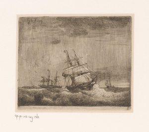 帆船と海の外輪船 作： Egidius Linnig