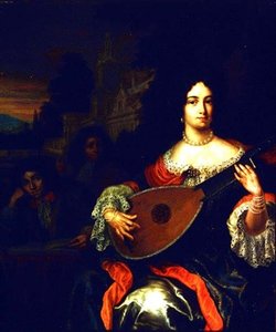 彼女の側で2人の男の子とリュートを演奏する女性（31891とは異なります） 作： Eglon Hendrick van der attr. to Neer
